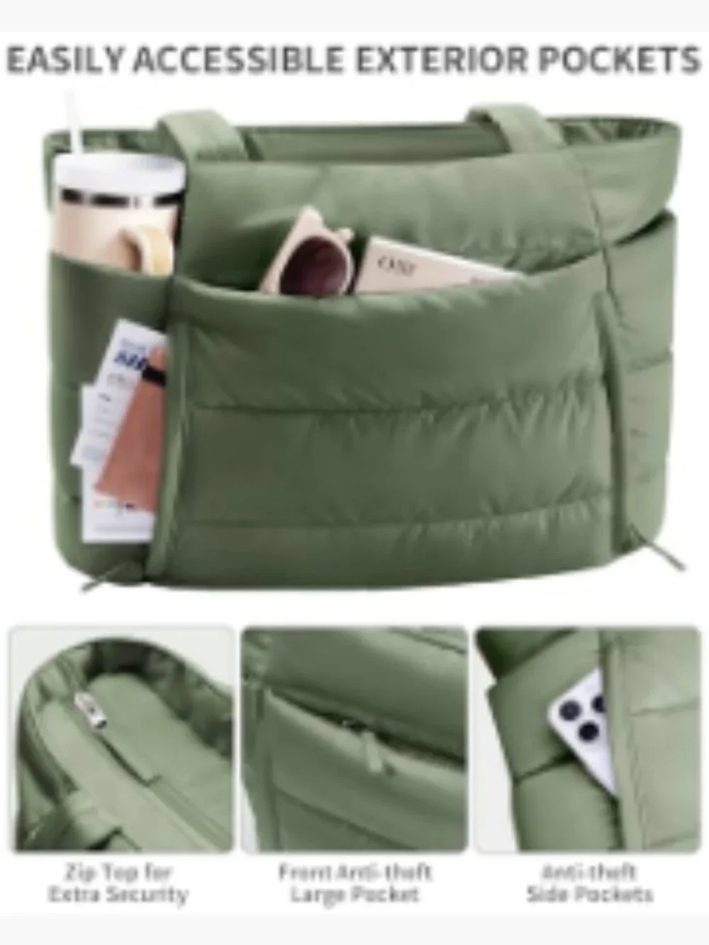 Lightweight Puffer Tote Bag for Women, Padded Laptop 15.6